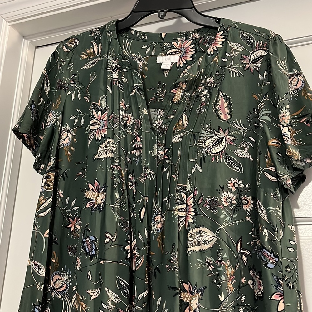J. Jill small olive green floral paisley dress spring summer garden party shower